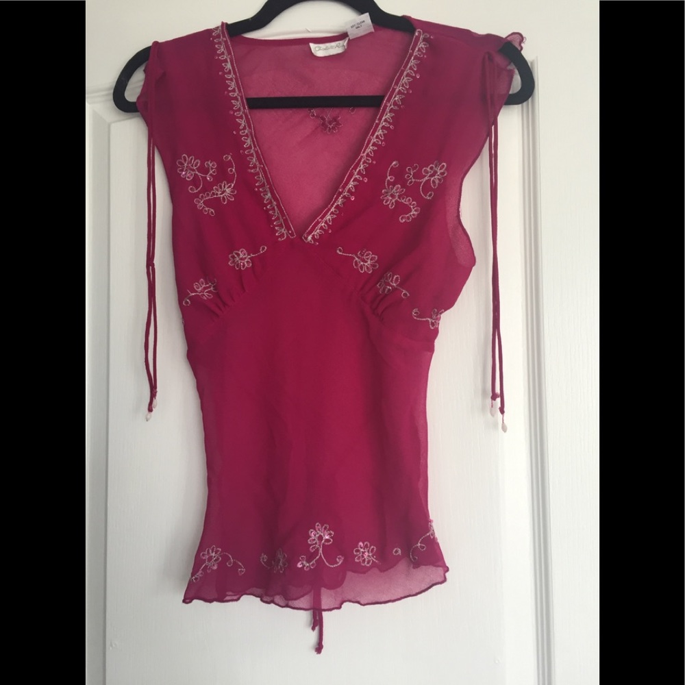 Pink Beaded Blouse with Tie back